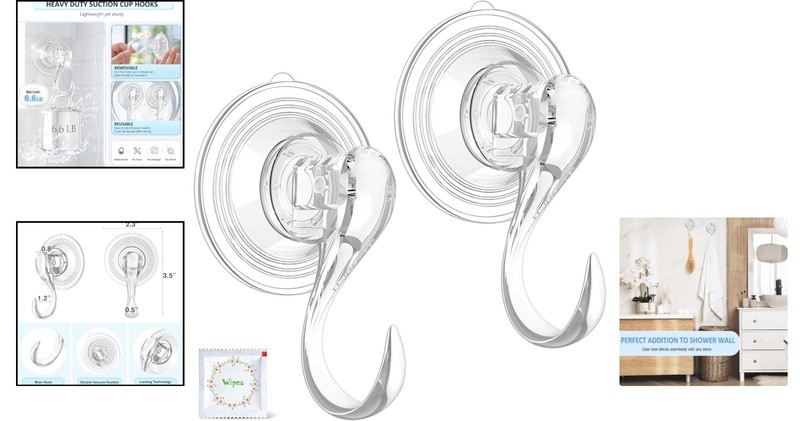 Suction Cup Hooks, Small Shower Suction Hooks with Wipes gallery