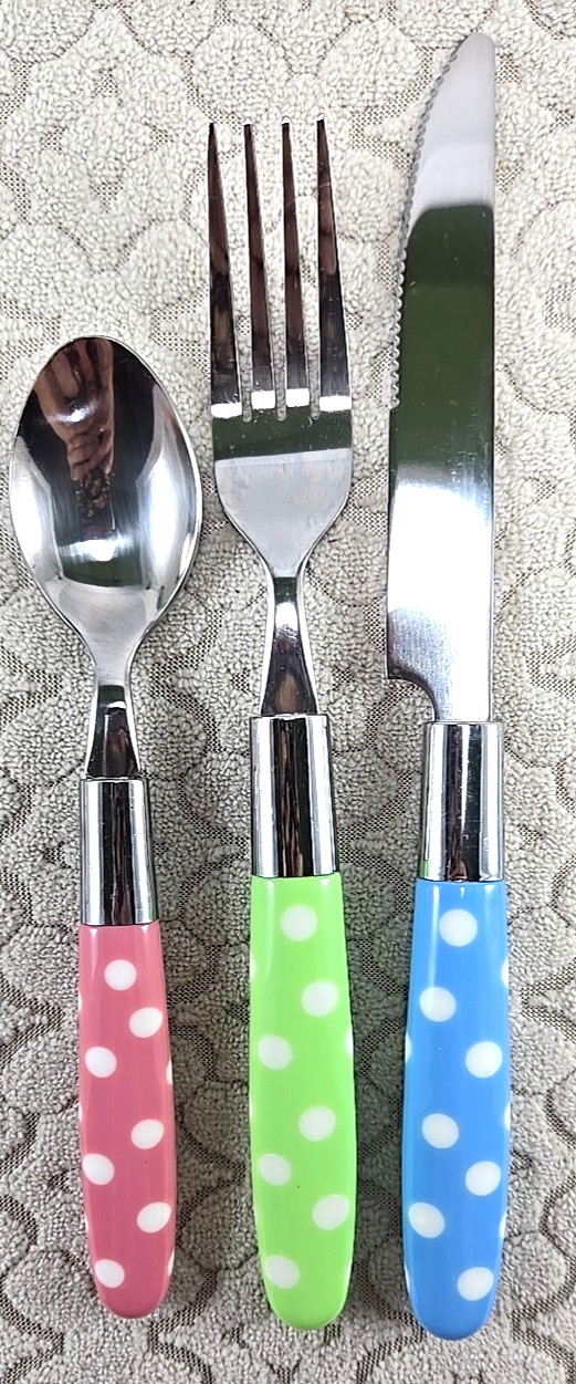 Festive Multicolor Polka Dot Stainless Steel Flatware Set for 4 – 12 Pieces​ gallery