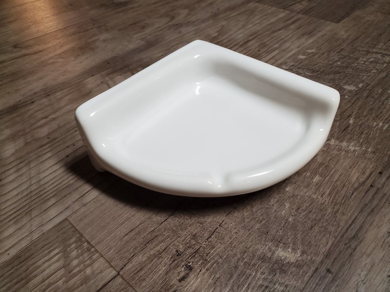 Ceramic Glossy White 5.5" Reversible Corner Shower Shelf gallery