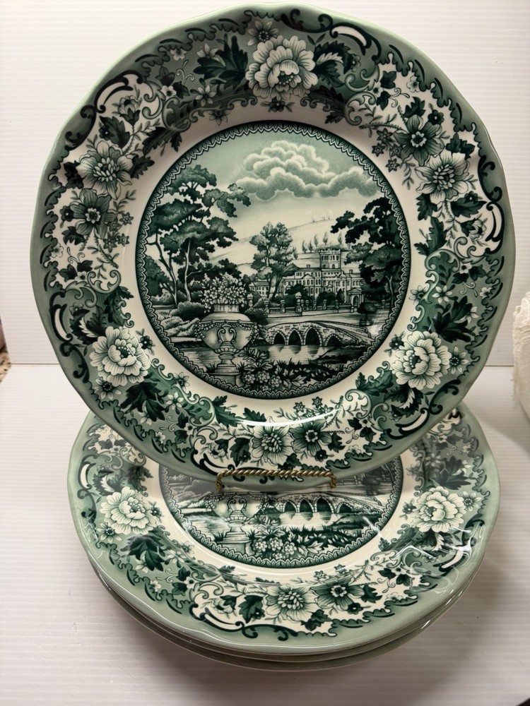 Legend British Heritage Earthenware Dinner Plate Set 4 Belmont Green Toile - New