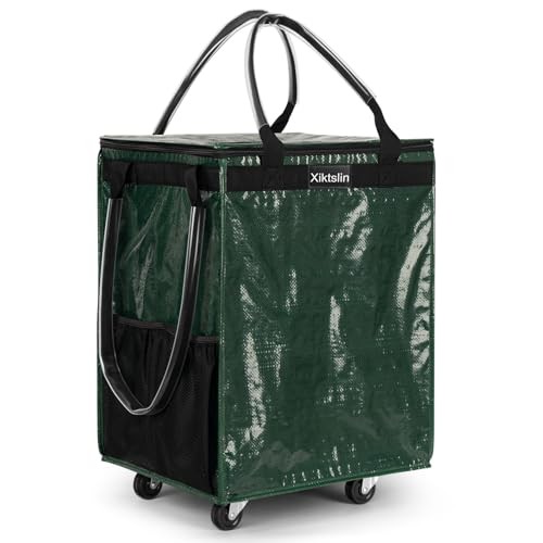 (Medium, Green) Reusable Grocery Bag on 4 Wheels, Foldable Rolling Tote Carri... gallery