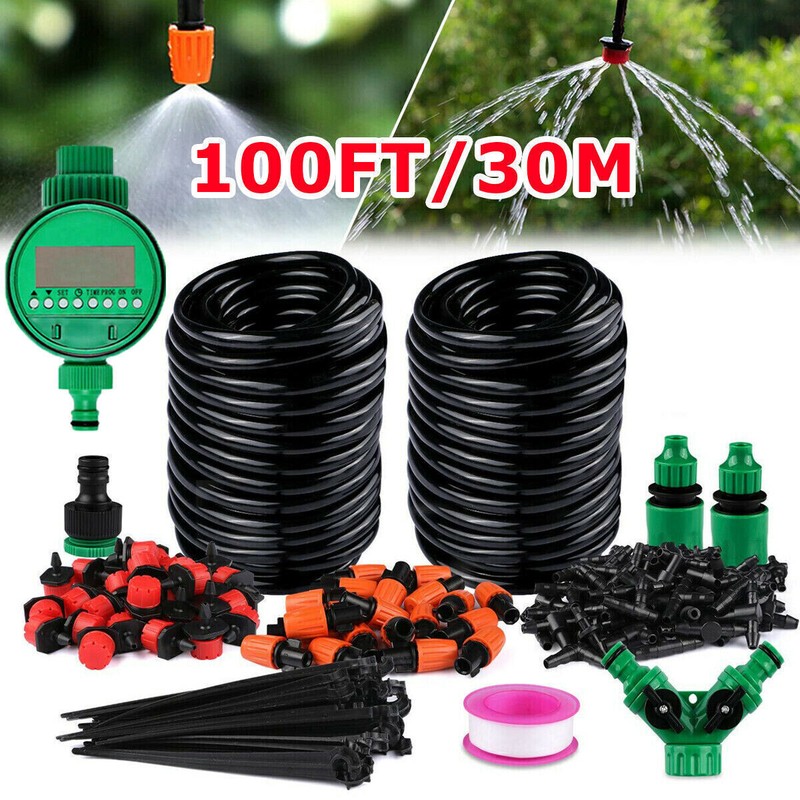 130ft Drip Irrigation System Plant Timer Self Garden Watering Hose Spray Kit USA gallery