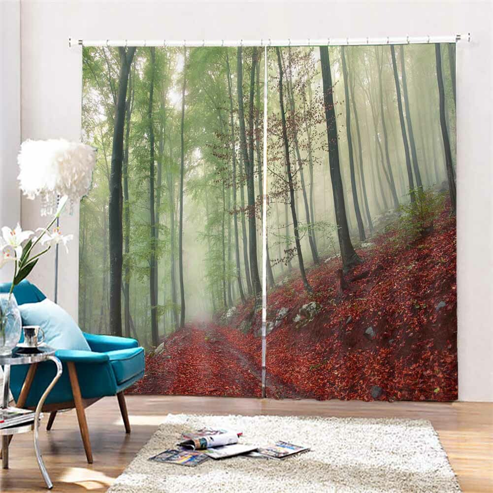 Red Falling Leaves Wood 3D Curtain Blockout Photo Printing Curtains Drape Fabric gallery