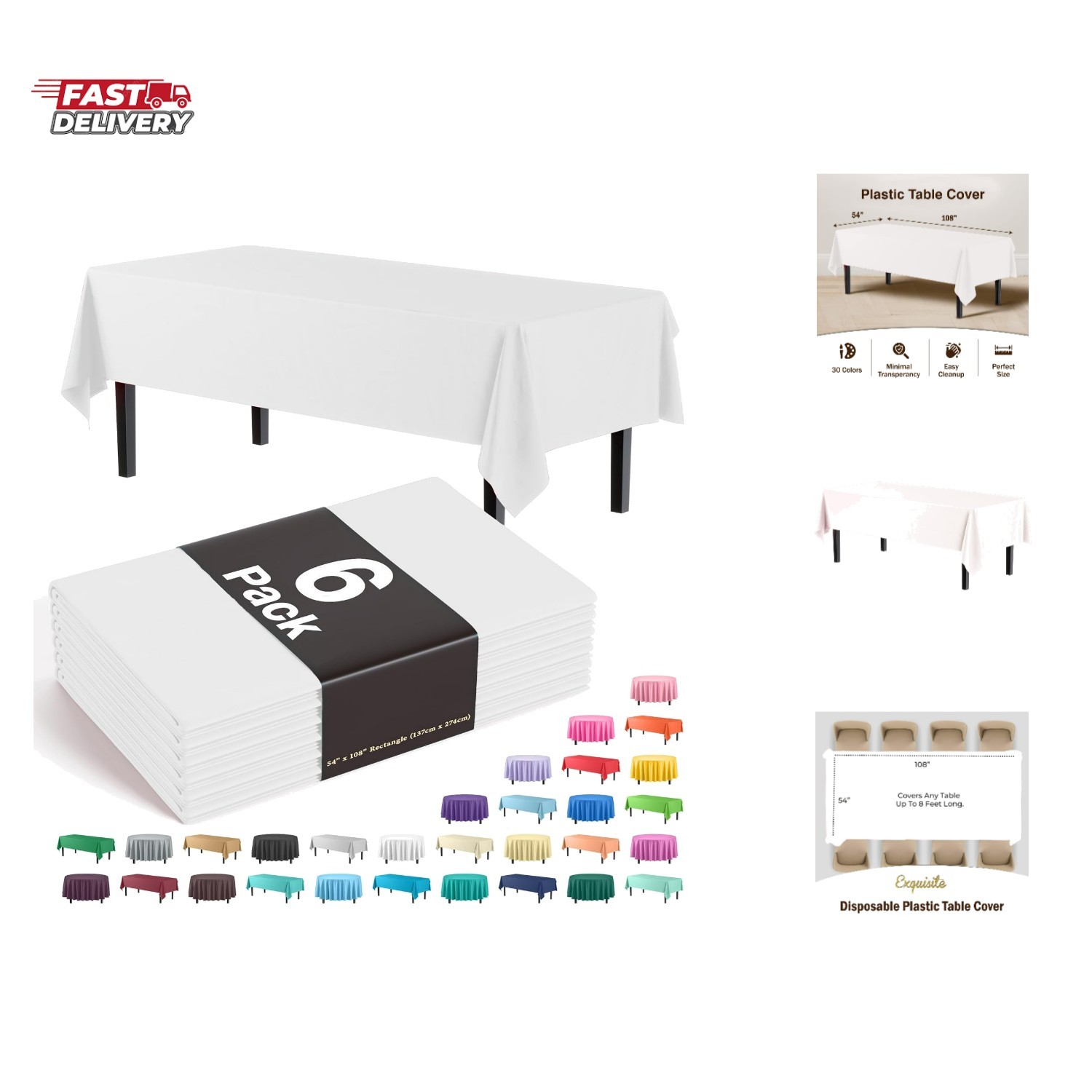 Exquisite 6-Pack Plastic Tablecloth 54in. x 108in. Rectangle Plastic Table C... gallery
