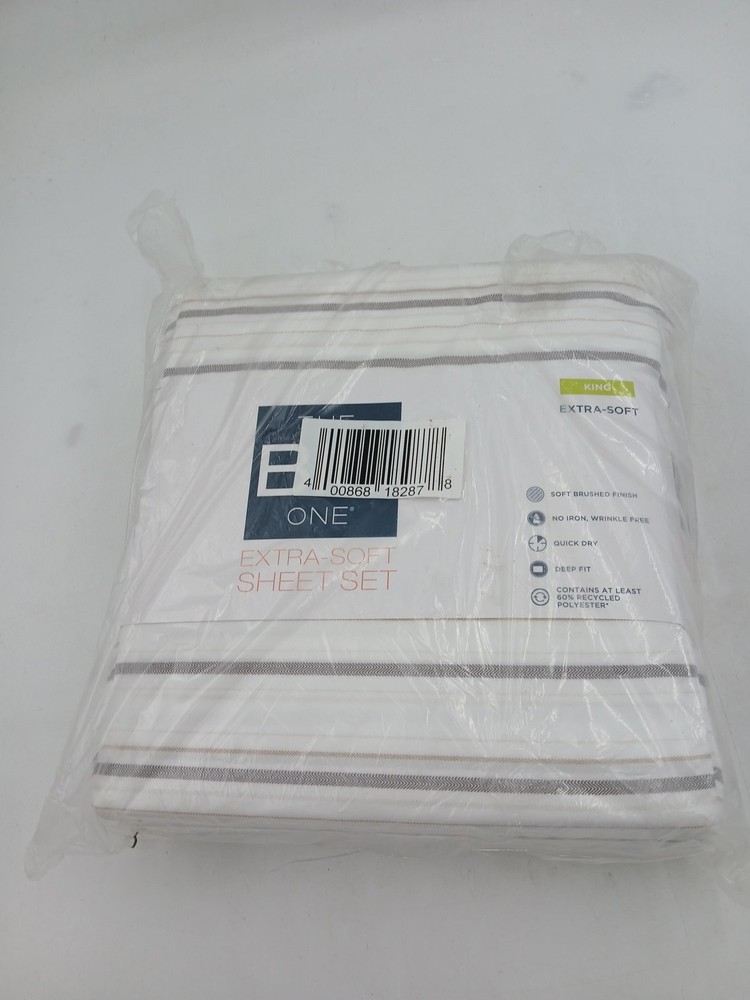The Big One Sheet Set King Herringbone Stripe Extra Soft White Bedding