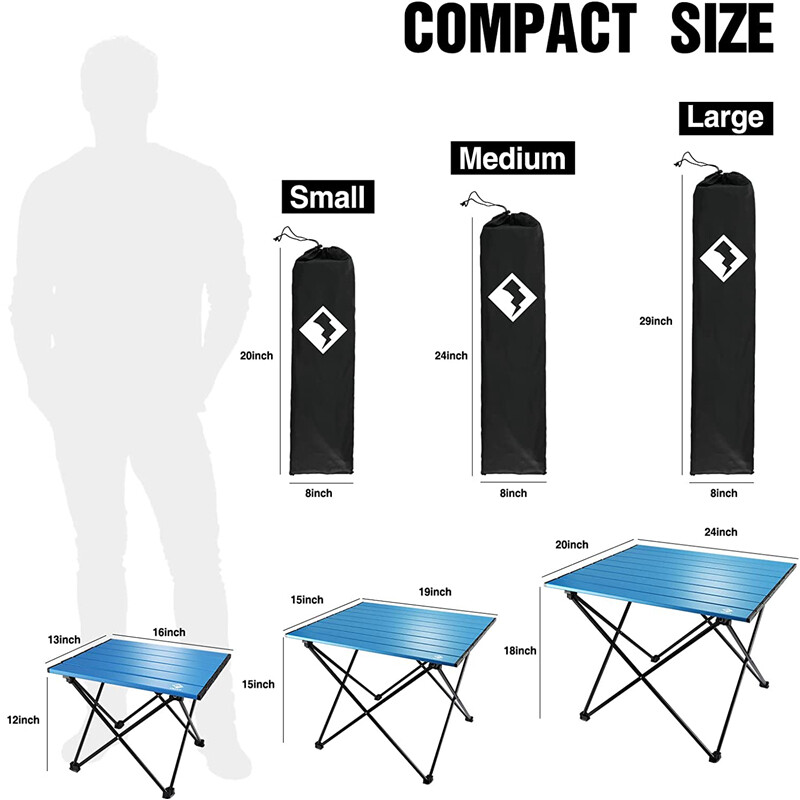 VILLEY 19''/24" Folding Beach Table Portable Camping Side Table Aluminum w/Bag gallery