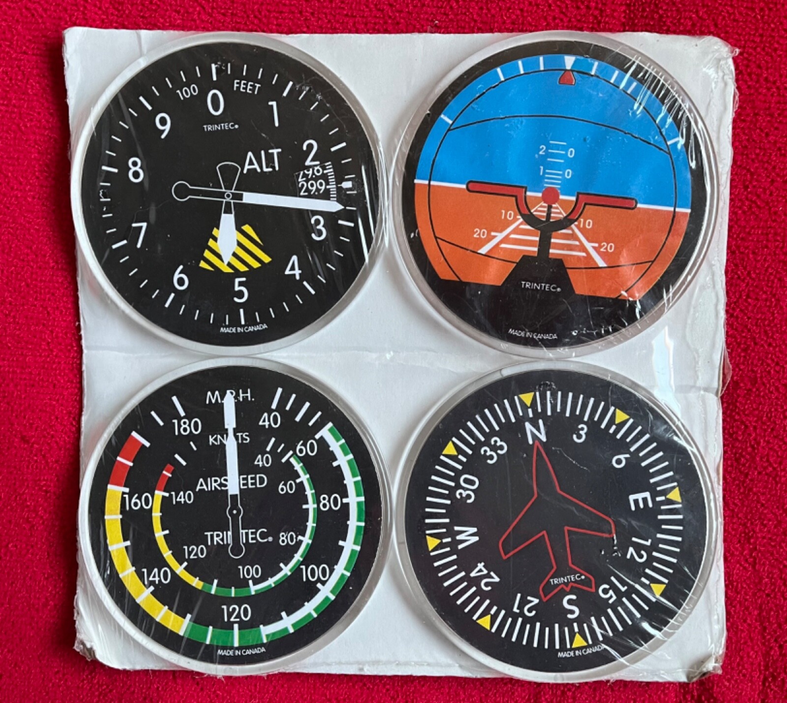 NIP Classic Round Airplane Instrument Drink Coasters Set 4 New Trintec Canada gallery