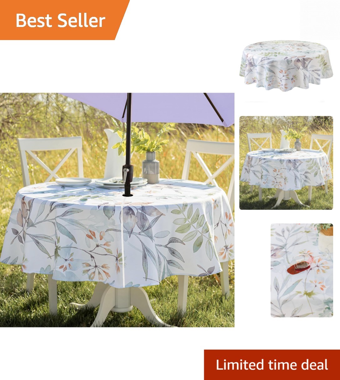 Spillproof Spring/Summer Heavyweight Fabric Outdoor Tablecloth with Umbrella ... gallery