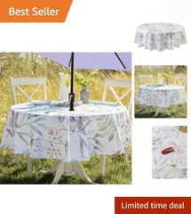 Spillproof Spring/Summer Heavyweight Fabric Outdoor Tablecloth with Umbrella …