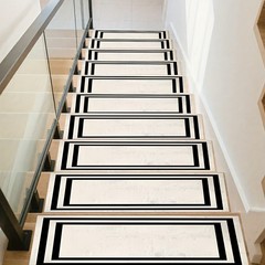 15pcs, Rug Set White Frame Easy Pattern Printed Stair Mat, Non-Slip Stair Carp