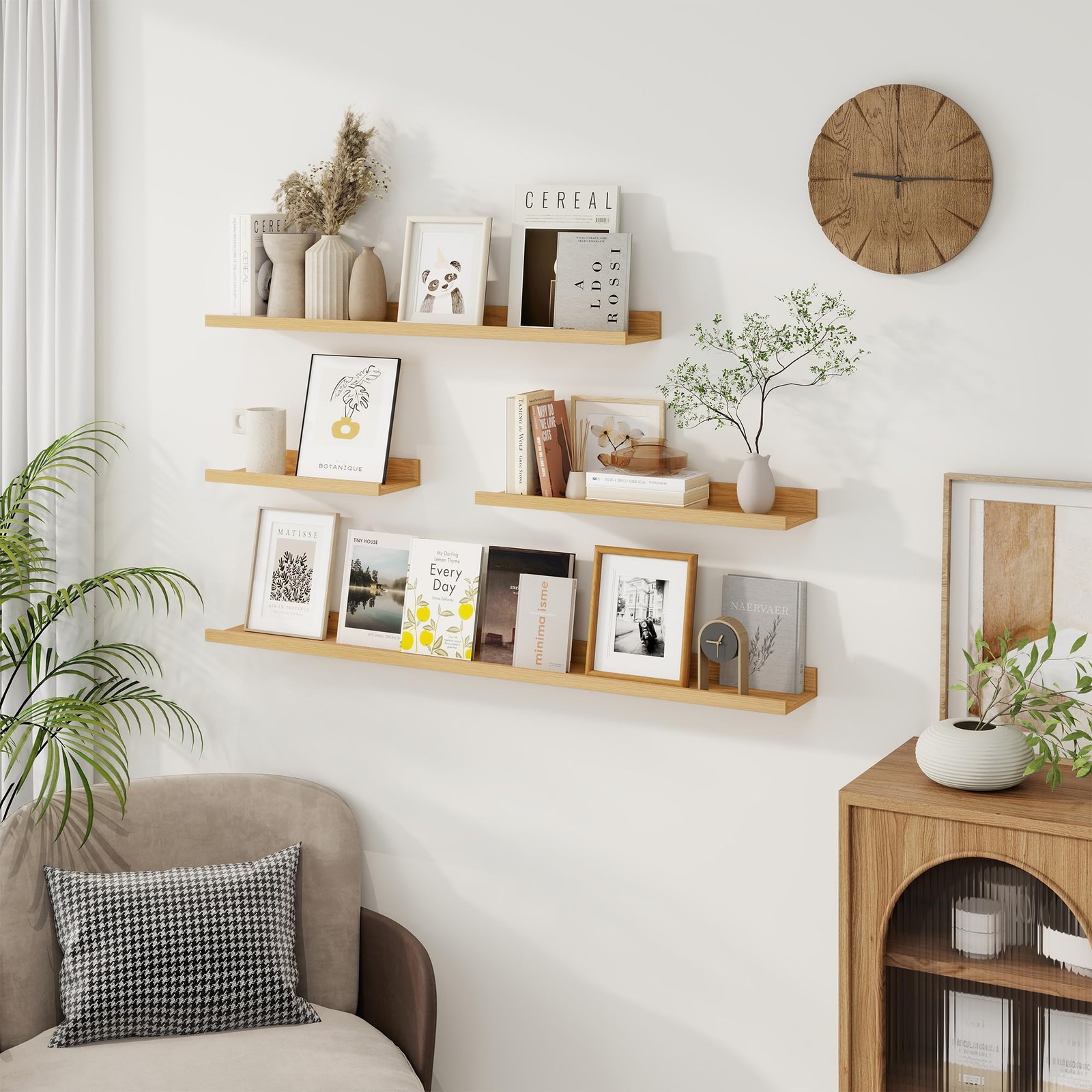 3 PCS Picture Ledge Shelf 16 Inch Oak Floating Shelves Rustic Wood Wall Lip gallery