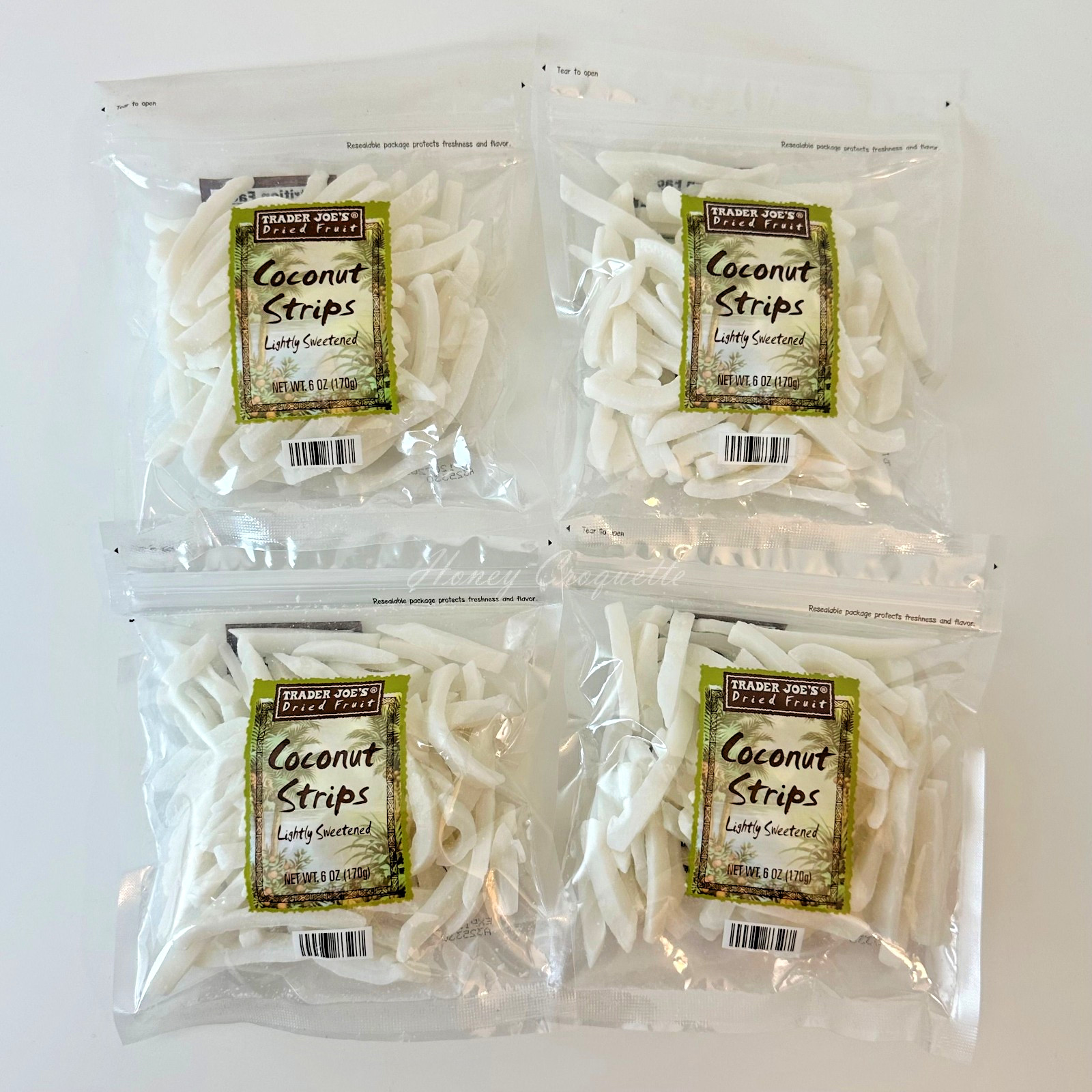 4 Packs Trader Joe's Dried Fruit Coconut Strips Lightly Sweetened 6 oz Each Pack gallery