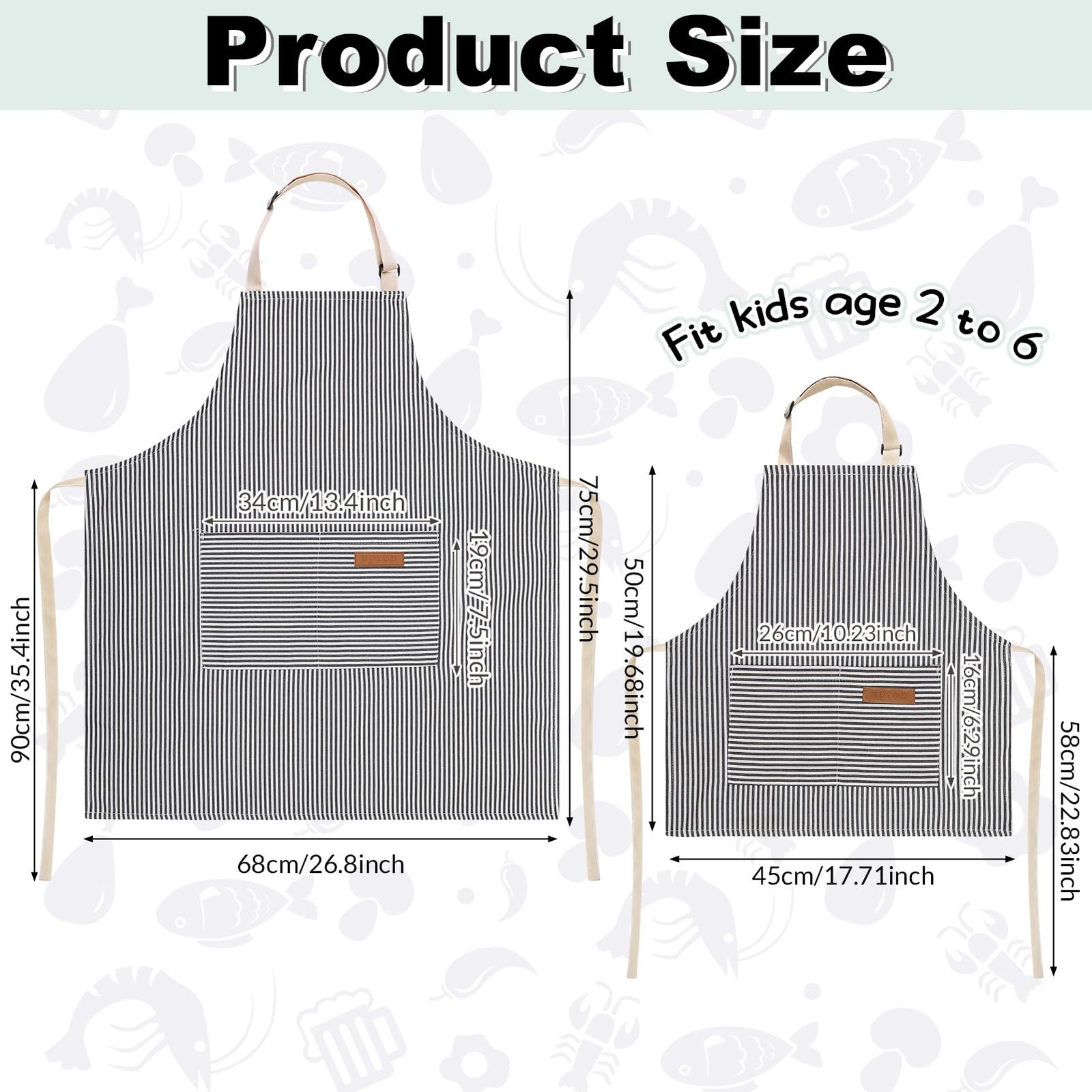 4 Pack Parent and Child Aprons Set, Adults Kids Matching Stripes Apron Adjust... gallery