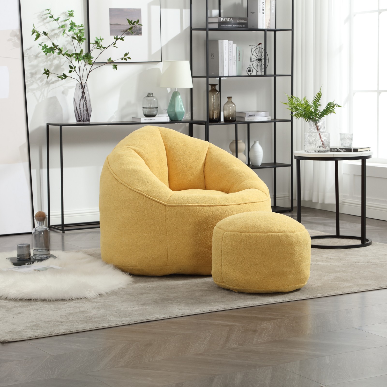 Bean Bag Sofa Chair with Footrest, High Pressure Foam, Yellow Microfiber gallery