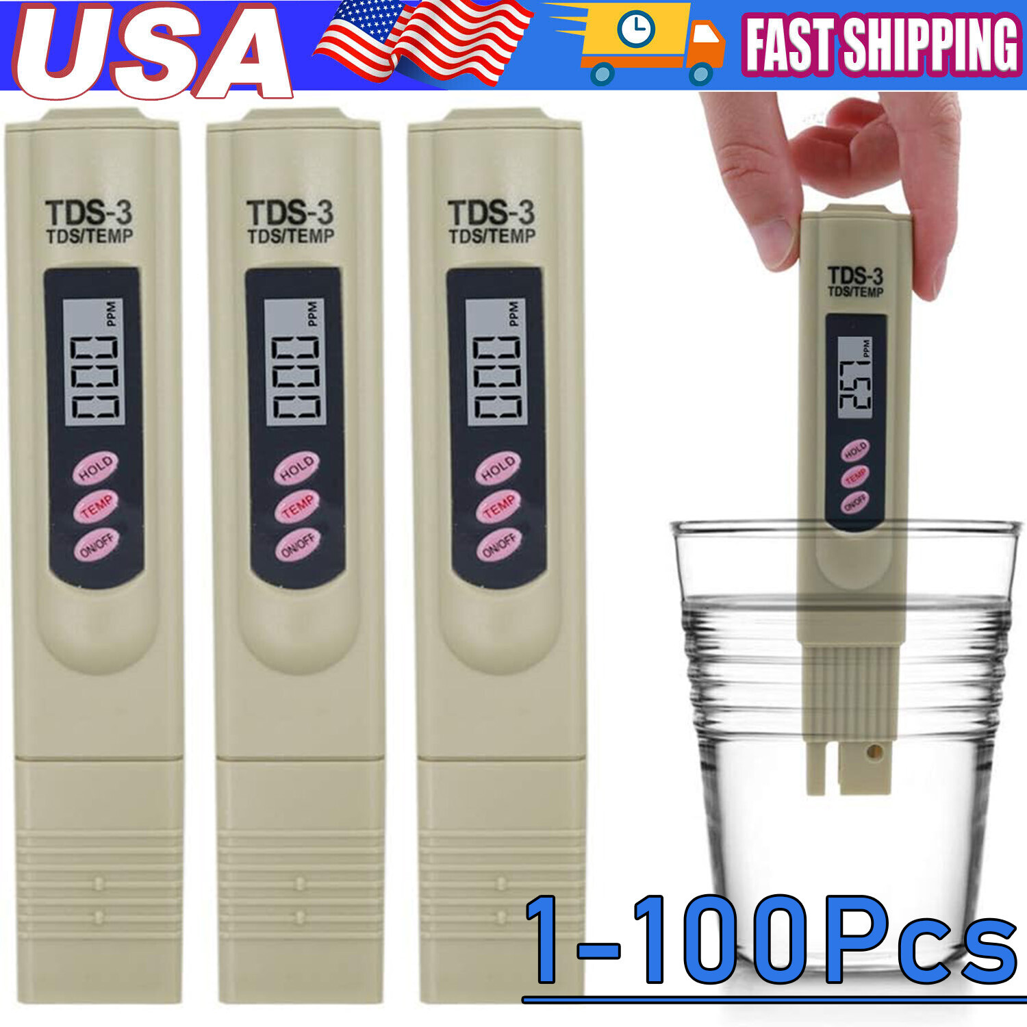 Handheld Water Quality Hardness Purity Digital LCD Meter 0-9990 PPM TDS TDS-3 gallery