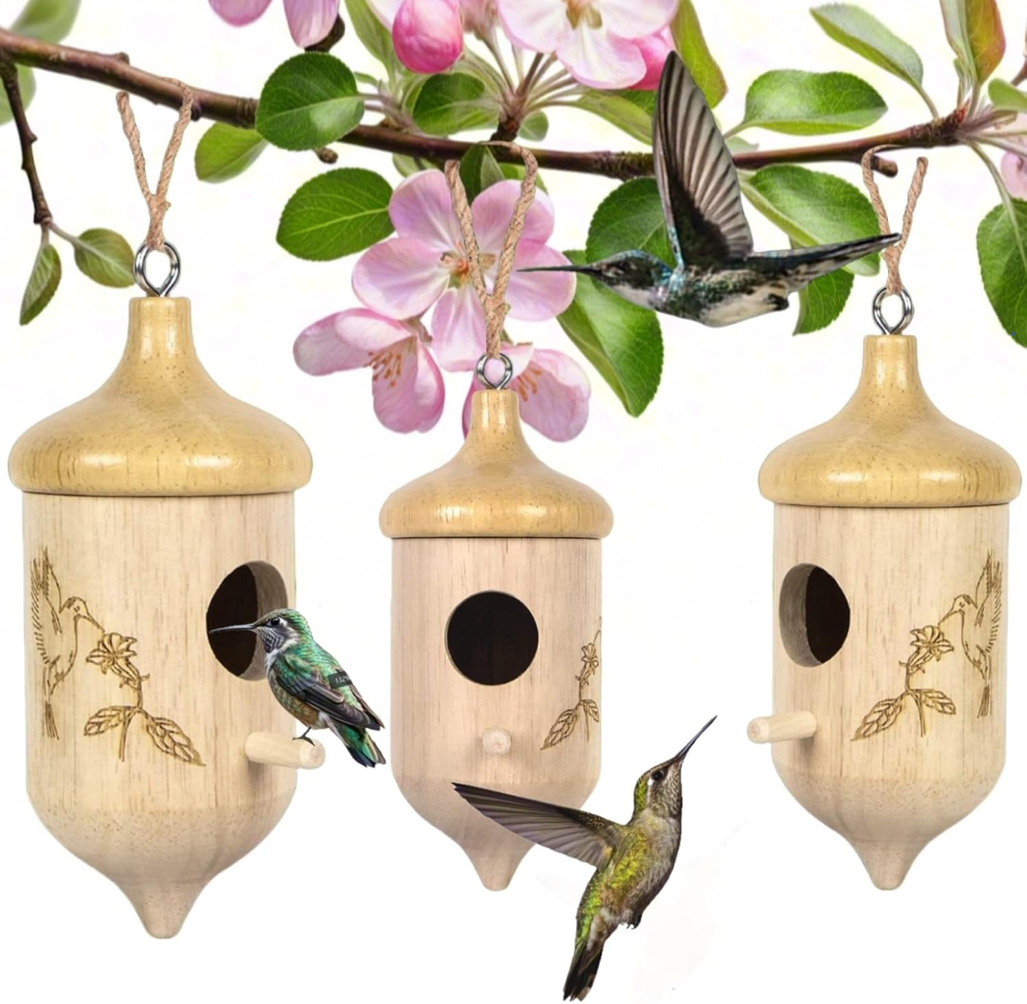 3 Pack Hummingbird House, Hummingbird Houses for Outdoors Hanging, Wooden gallery
