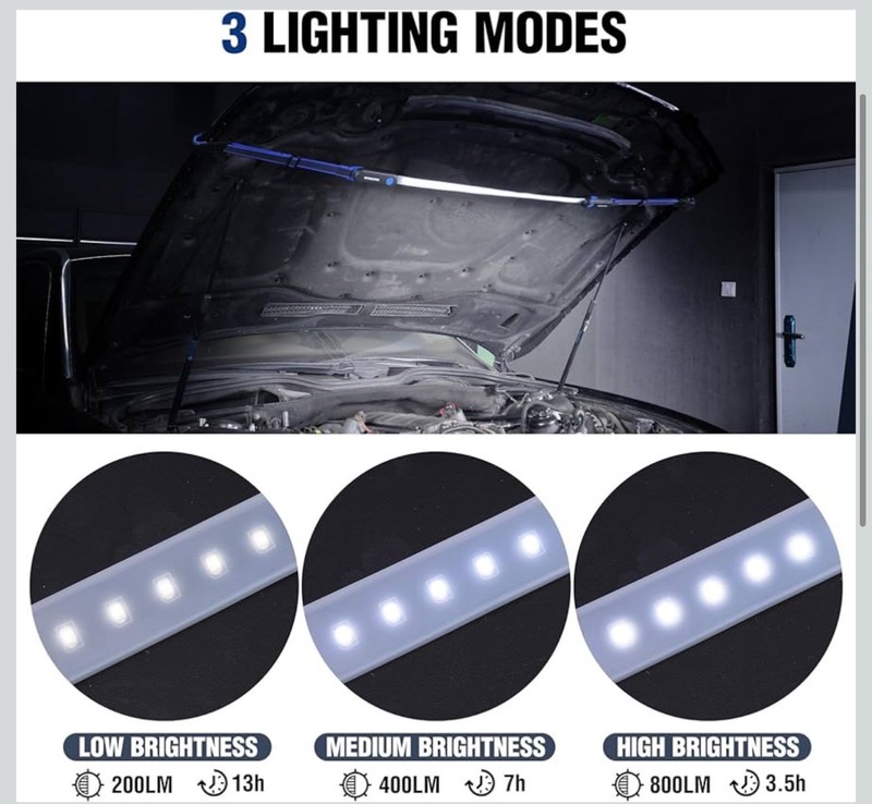 WORKPRO 200LM Rechargeable Magnetic Underhood LED Work Light 25" Long Light Bars gallery
