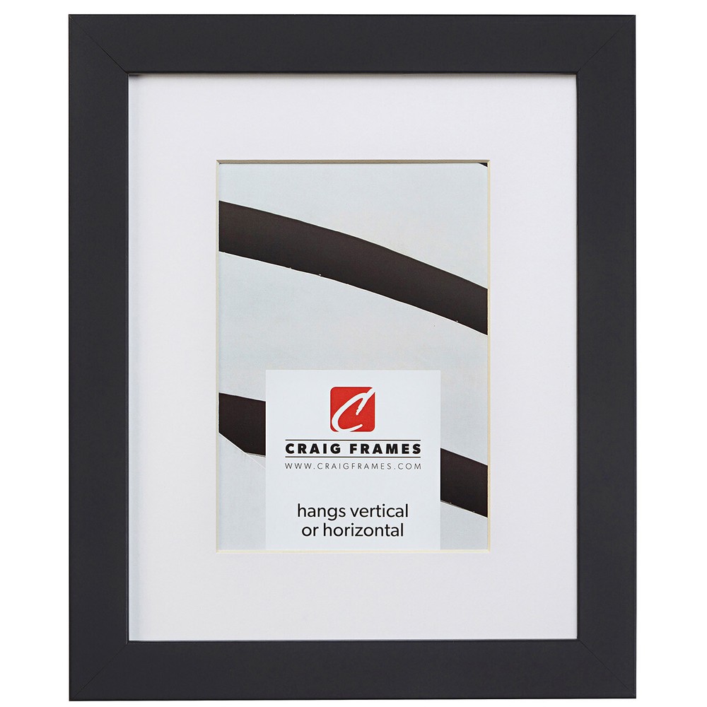 Craig Frames Essentials, 1" Wide Modern Simple Black Picture Frame With a Mat