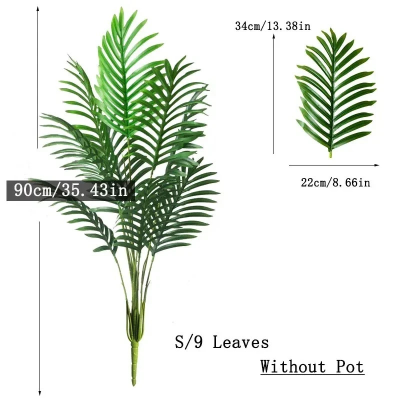 90-120cm Large Artificial Palm Tree Tropical Fake Plants Green Plastic Palm Leaf gallery