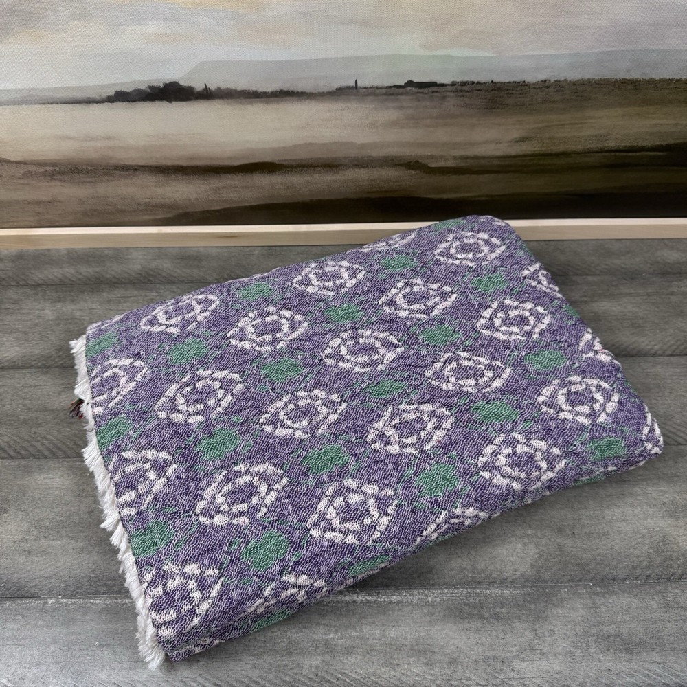 GreenRow Pia Patterned Cotton Woven Blanket Throw 50”x60” Green Pink Purple OB