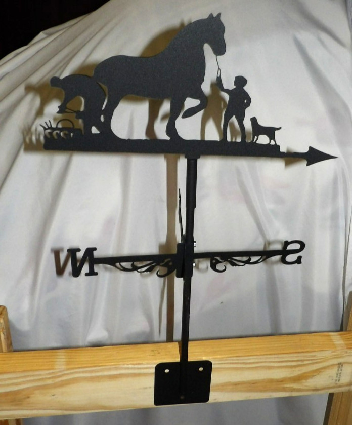 BLACK Metal WEATHERVANE Horseshoeing Roof Mount YARD ART Measure 11"x11"x22 NEW gallery