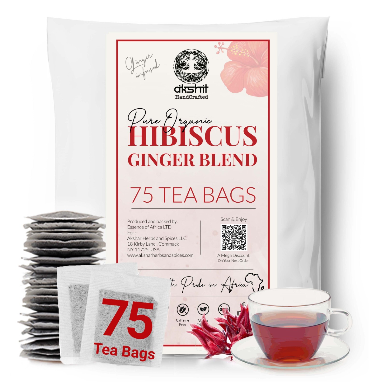 Hibiscus Ginger Tea - 75 Tea Bags, Hibiscus Tea Herbal Blend, Caffeine Free gallery