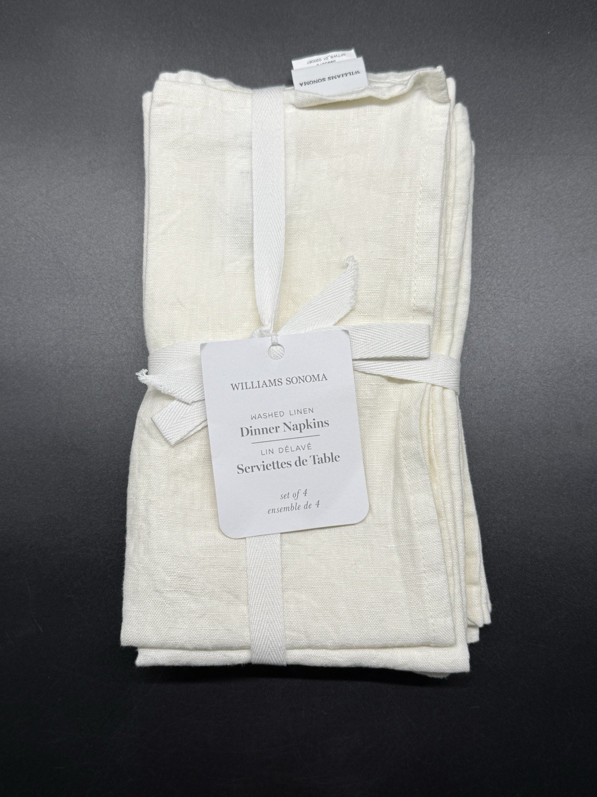 WILLIAMS SONOMA ITALIAN WASHED LINEN NAPKINS SET OF 4 BRAND NEW CREAM gallery