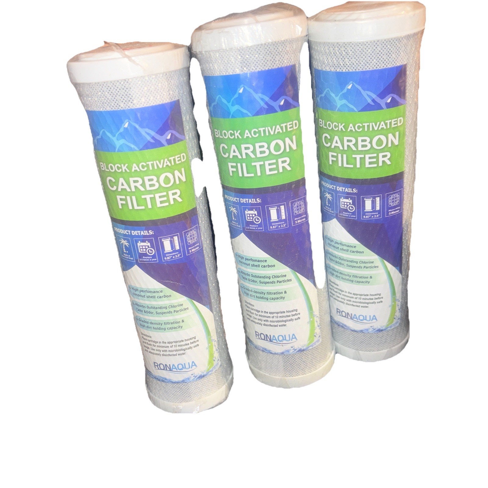 3 Pack- 9.875" x 2.5" Block Activated Carbon Filter RONAQUA gallery