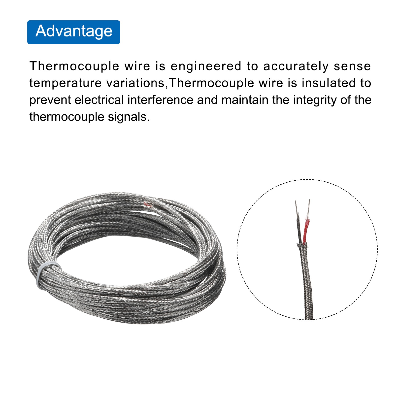 K-Type 2x0.5 Thermocouple Wire AWG 24 Braided Stainless Steel Insulation 33Ft gallery