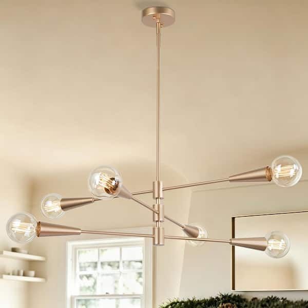 Uolfin Transitional 31 in. Modern Sputnik 6-Light Brass Gold Tiered Chandelier gallery