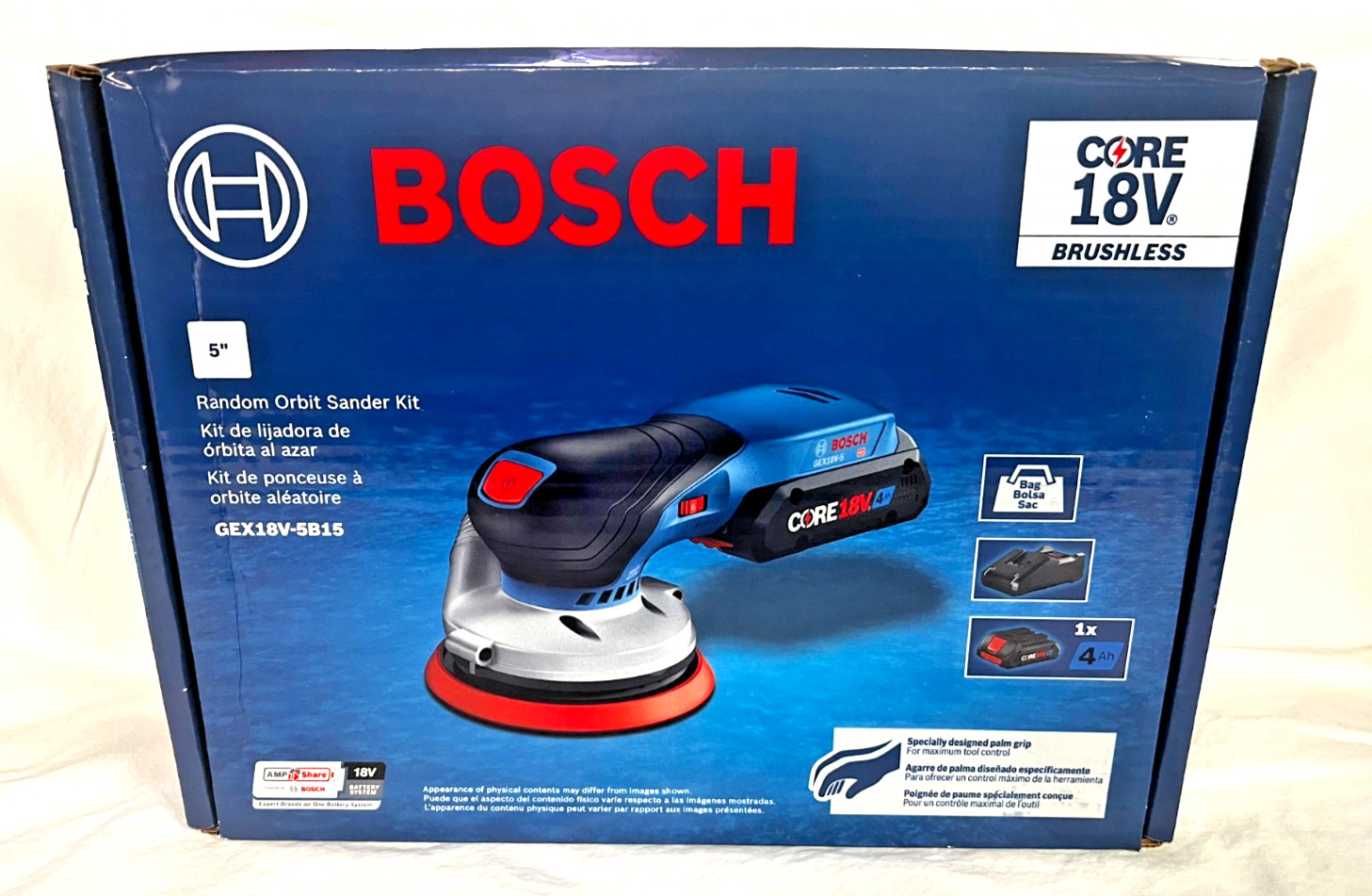 BOSCH 18V Brushless 5 In Random Orbit Sander Kit GEX18V-5B15 (NEW IN RETAIL BOX) gallery