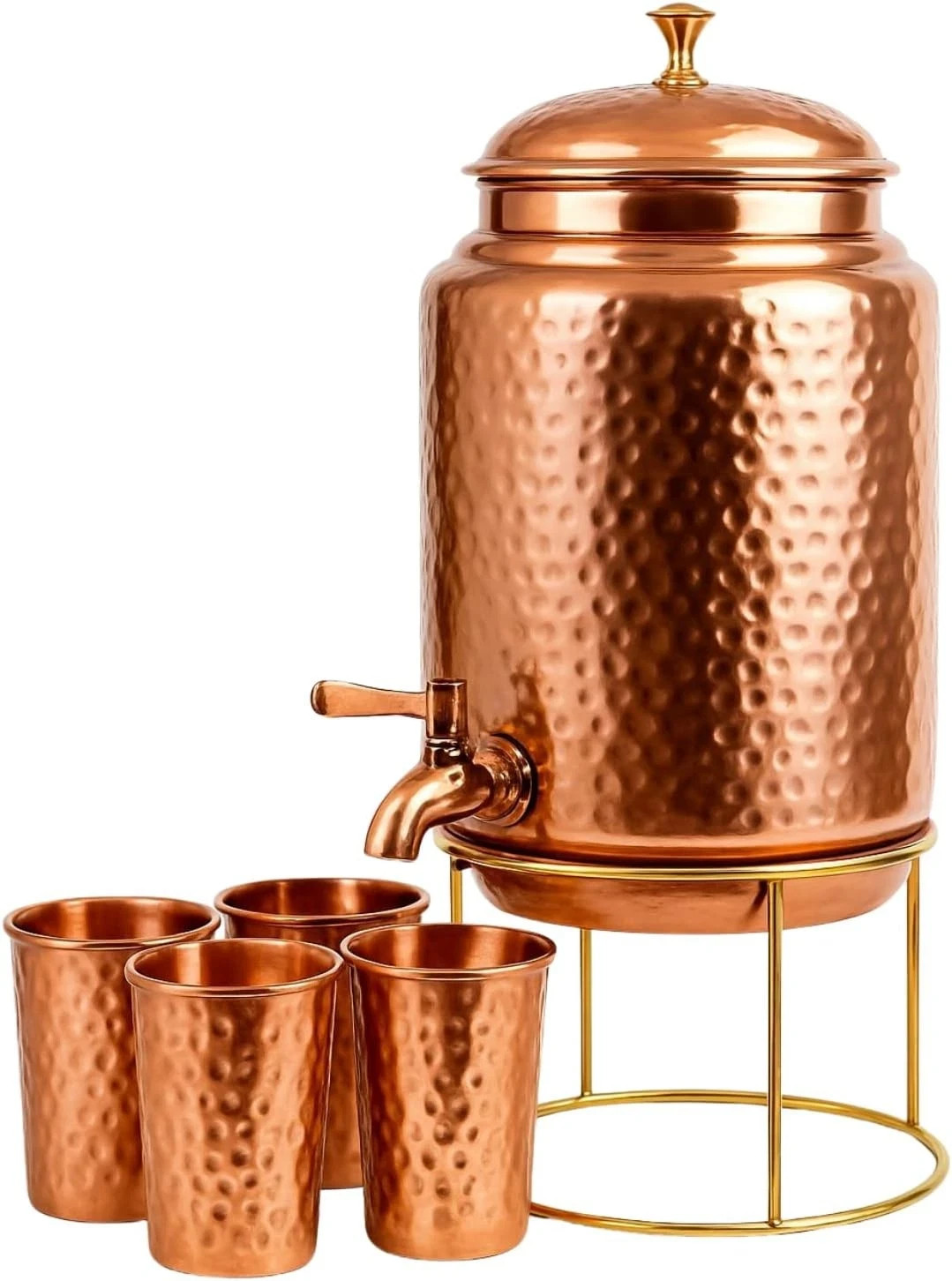 Pure Copper 5 Liter Pitcher/Dispenser/Container/Matka/Tanki & Stand, 4 Tumbler gallery