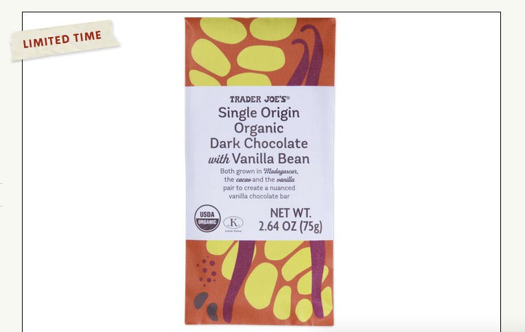 6 X Trader Joe’s Single Origin Organic Dark Chocolate Bar Vanilla Bean 3.5 oz ea gallery