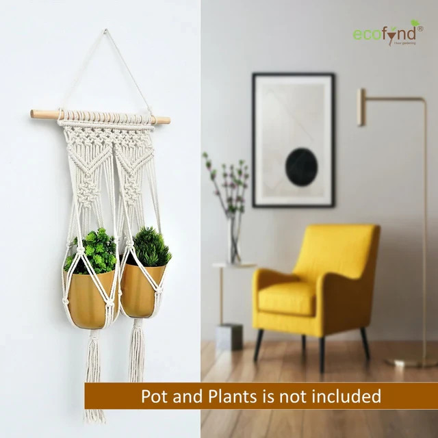 Macrame Plant Hanger Handmade Cotton Rope Hanging Planter for Outdoor gallery