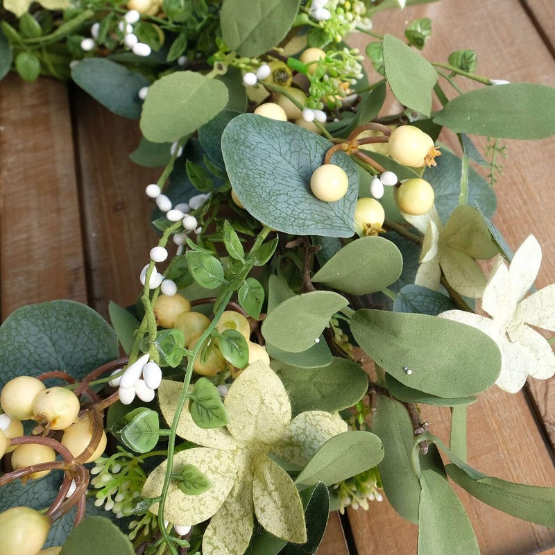 Artificial Green Leaf Eucalyptus WreathBerry Wreath for SpringSummer Front Do... gallery