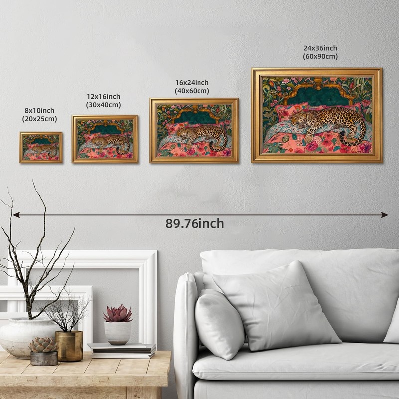 Gold Framed Sleeping Leopard Wall Art Luxury Jungle Colorful Cheetah Animal P... gallery