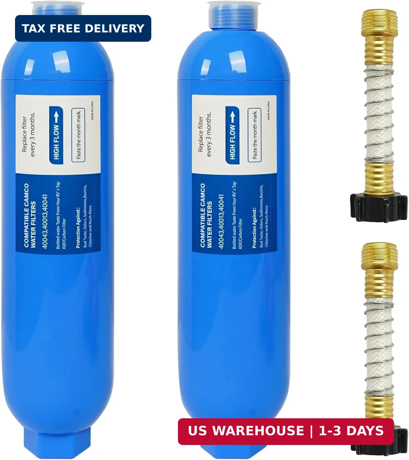 2 Pack RV Inline Water Filter with 2 Flexible Hose Protector, Reduce Bad Taste, gallery