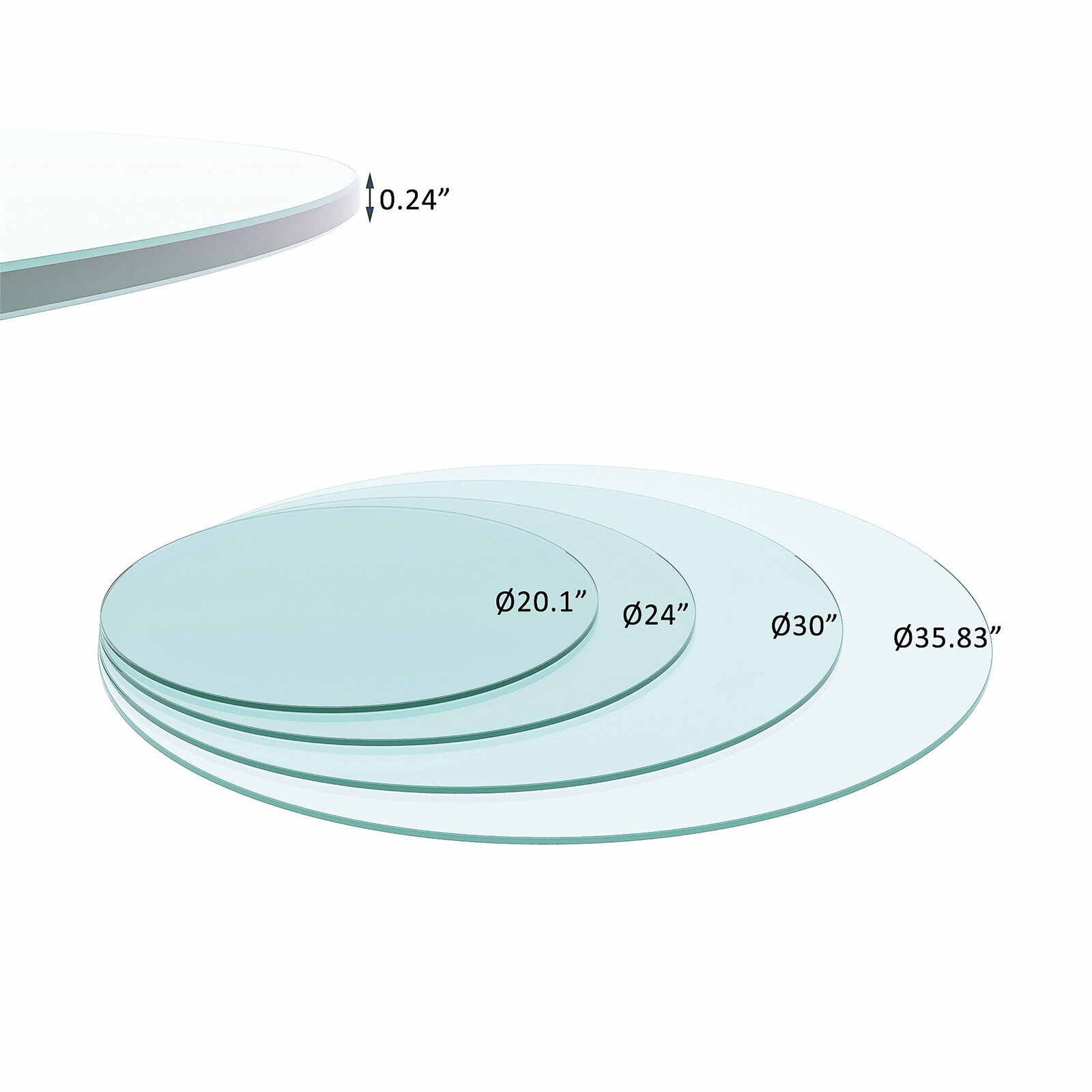 20" to 36" Inch Round Tempered Glass Table Top 1/4" In Thick Flat Polished Edge gallery