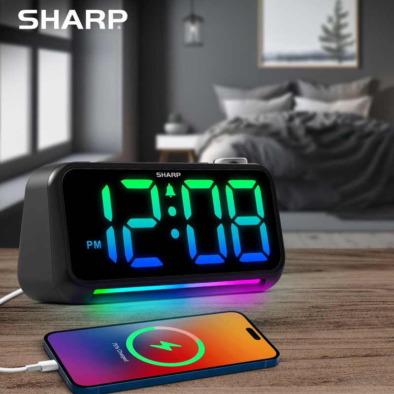 Sharp Loud Alarm Clock for Heavy Sleepers – 95dB Alarm, RGB Small, Black gallery