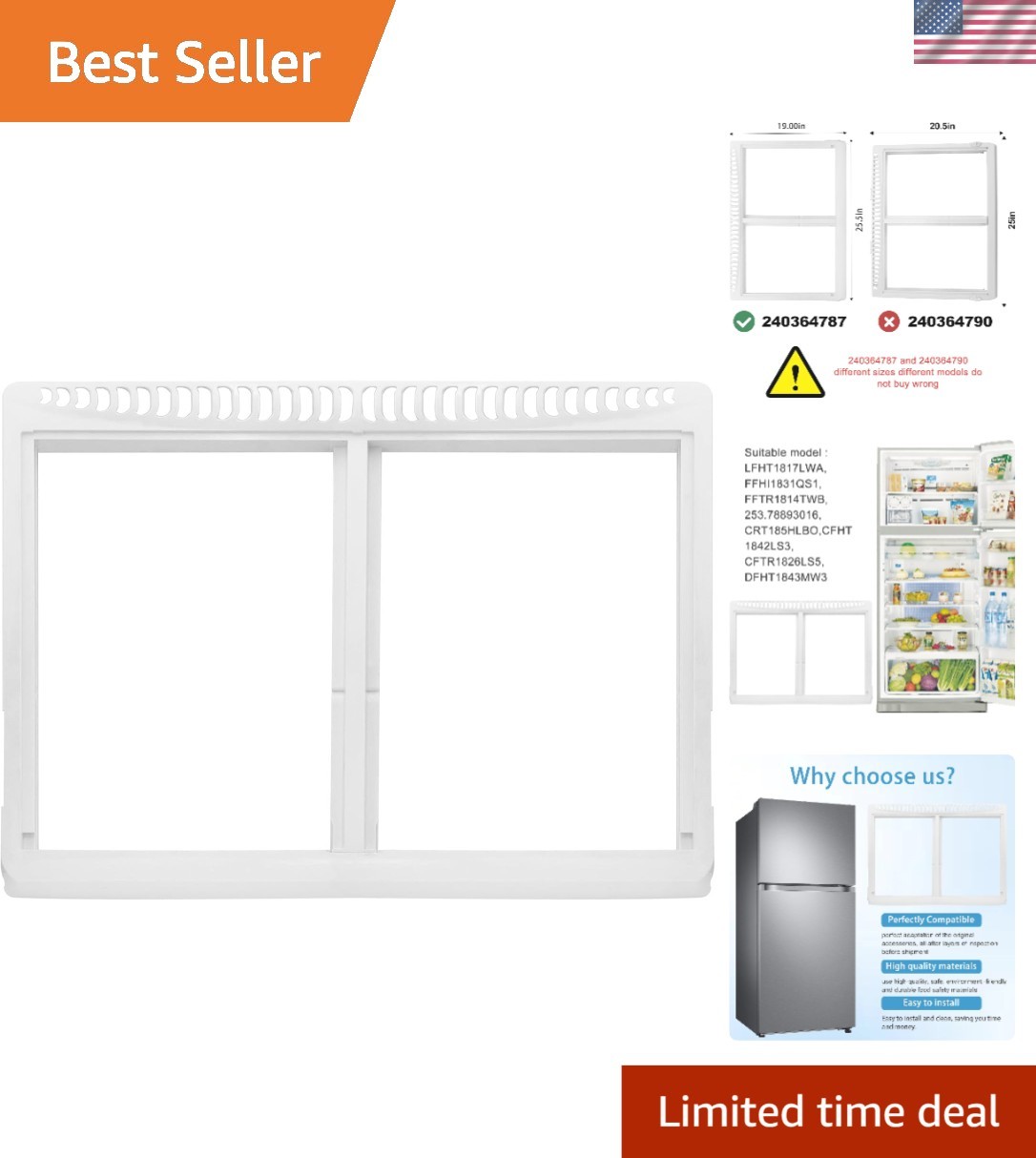 Frigidaire-Compatible Crisper Drawer Cover Frame - Perfect Fit & Easy Install gallery