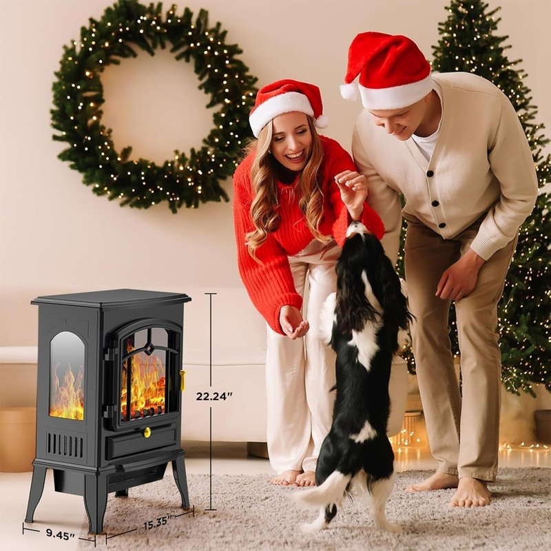 Compact Electric Fireplace Stove with Thermostat & 3D Flame - 1000W/1500W gallery