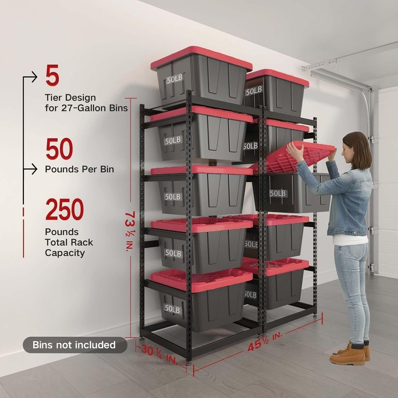 27 Gallon Storage Bin Rack Organizer, Heavy-Duty Tote Storage Rack, 5-Tier Stand gallery