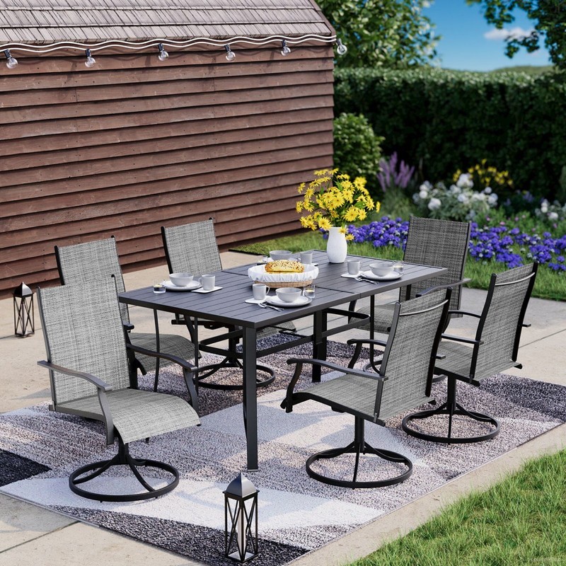 7 Piece Patio Furniture Set Rectangular Table 6 Swivel Chairs Deck gallery