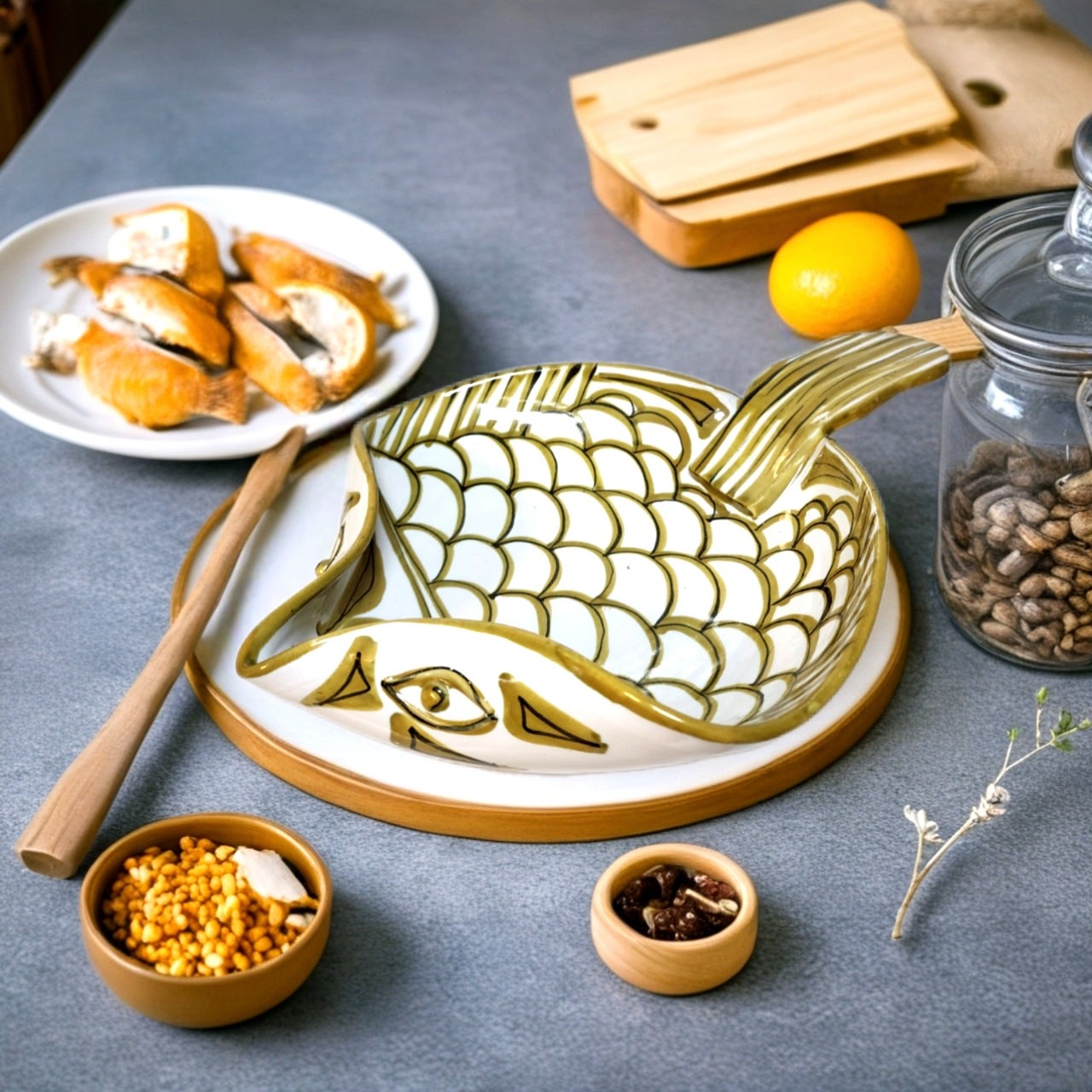 Vintage Italian Hand Painted Ceramic Stingray Fish Platter Signed Made In Italy gallery