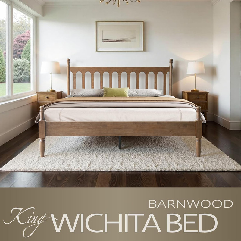King Size Solid Wood Platform Bed Frame with Headboard & Footboard, Easy Assembl gallery
