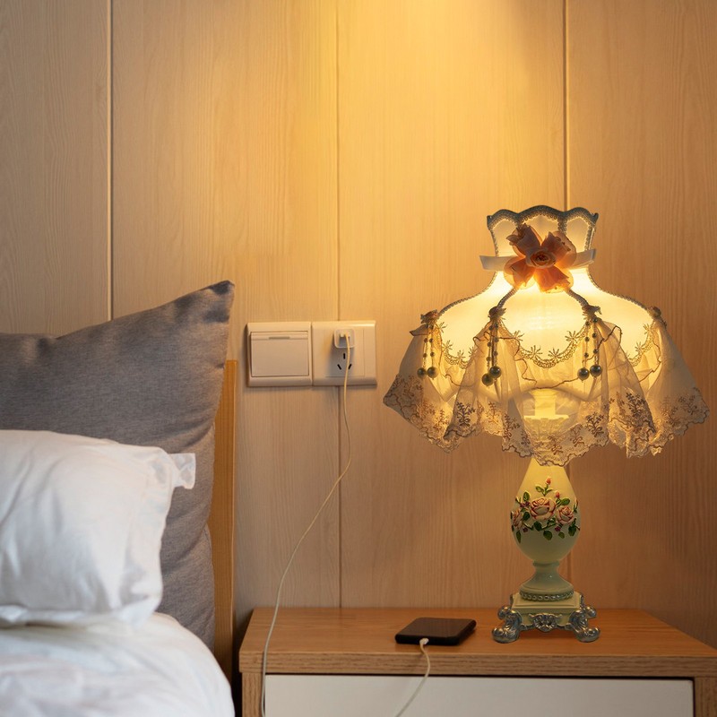Retro Princess Style Stained Table Lamp w/ 12.2inch Wide Lampshade Pink 110-120V gallery