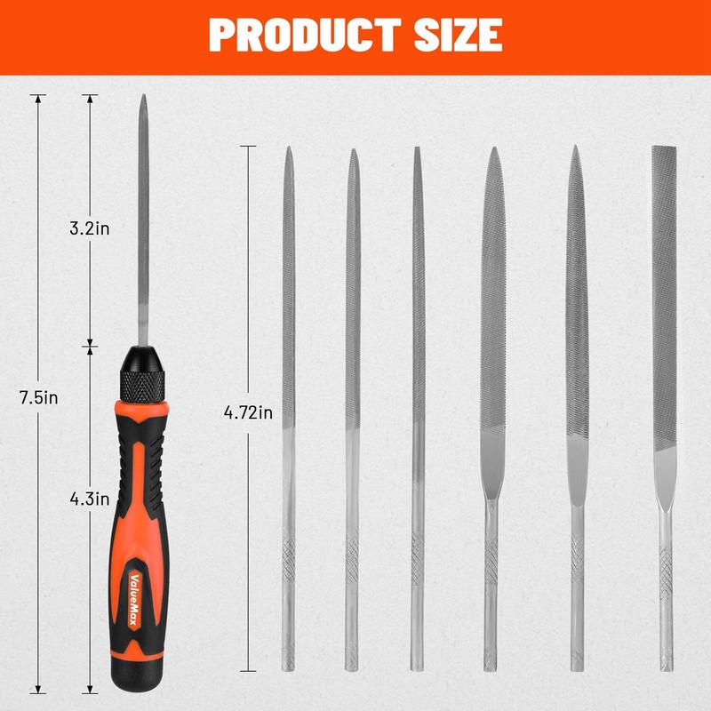 ValueMax 7PC Interchangeable Needle File Set w/Plastic Case Chromium Alloy Steel gallery