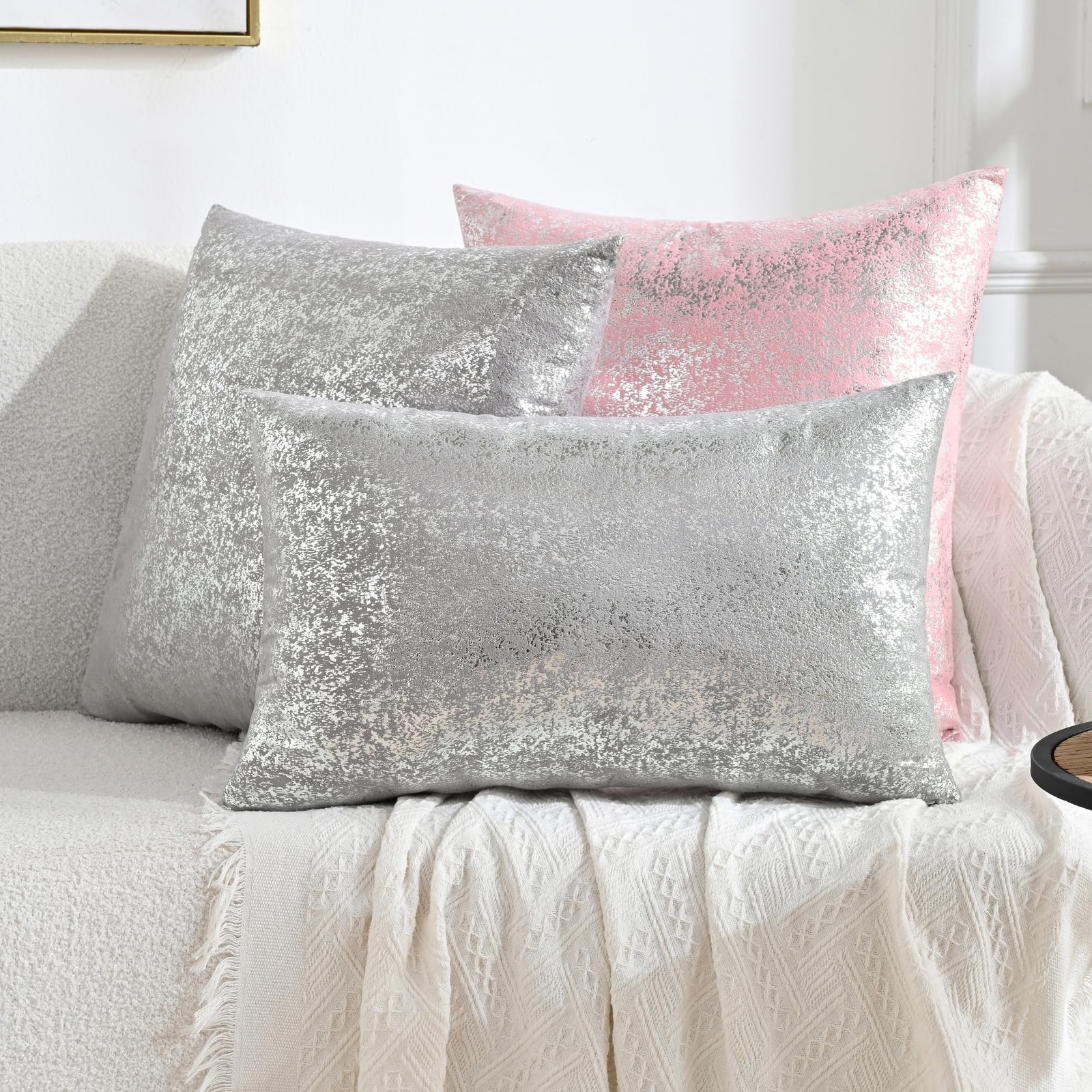 Sparkling Decorative Pillow Covers Set of 2, Silver Glitter Throw Pillows Cov... gallery