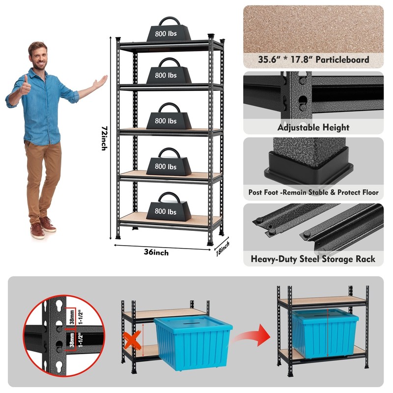 WORKPRO 10PACK 5-Tier Adjustable Heavy Duty Metal Storage Shelving Storage Rack gallery