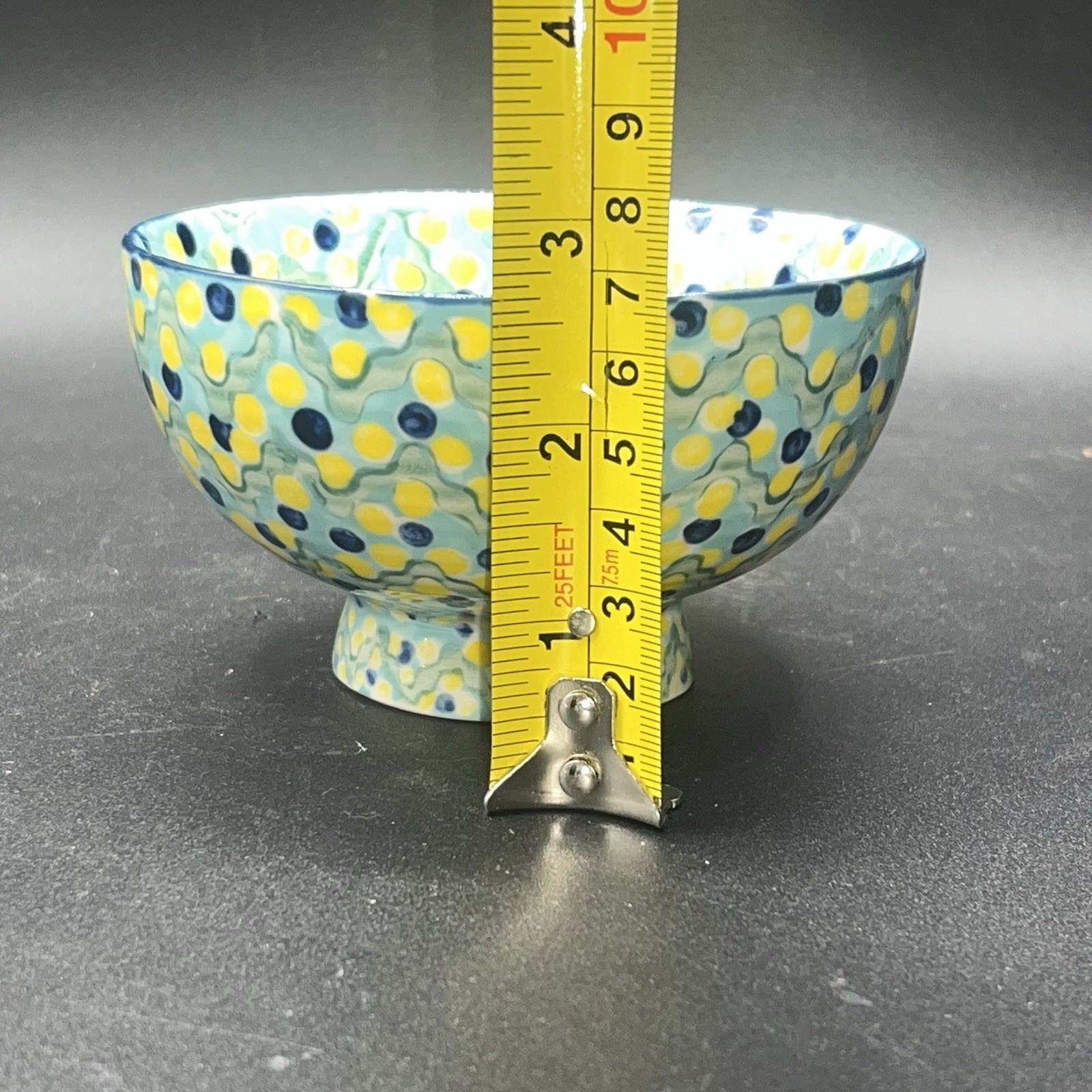 Anthropologie Small Pedestal Footed Ceramic Bowl Yellow Green Blue Florals gallery